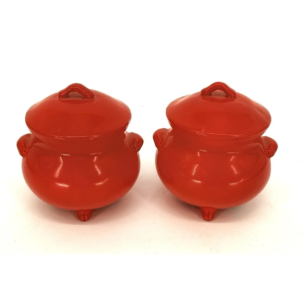 Vtg Collectible Lego Footed Red Kettle Florida Salt & Pepper Shakers 3x3